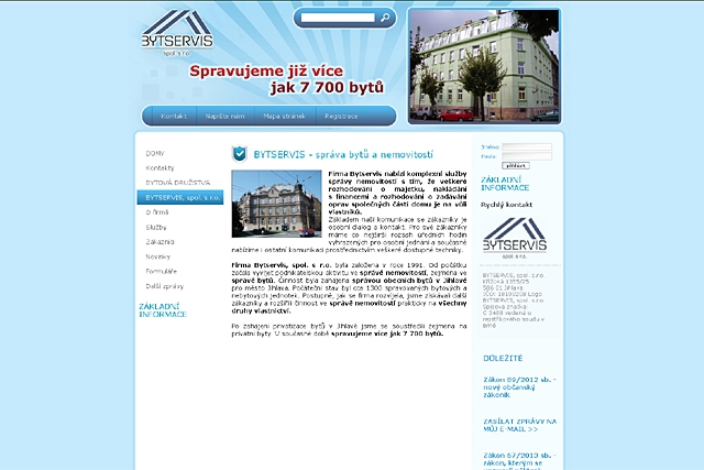 www.bytservis-ji.cz - stránky bytového družstva 